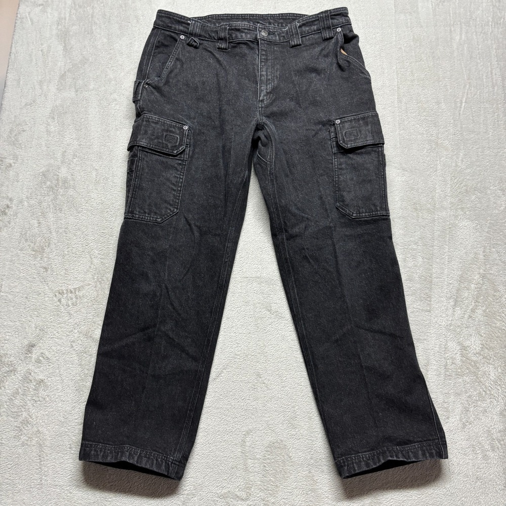 Duluth Trading Co Cargo Jeans Mens‎ 38x30 Relaxed Black Denim Workwear Demo Crew